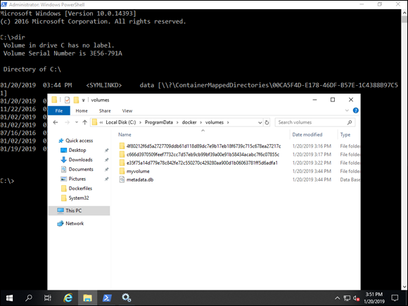 Screen capture depicting myvolume file location folder dialog in PowerShell.