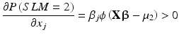 $$\frac{{\partial P\left( {SLM = 2} \right)}}{{\partial x_{j} }} = \beta_{j} \phi \left( {{\mathbf{X}}{ \boldsymbol{\upbeta} }- \mu_{2} } \right) > 0$$