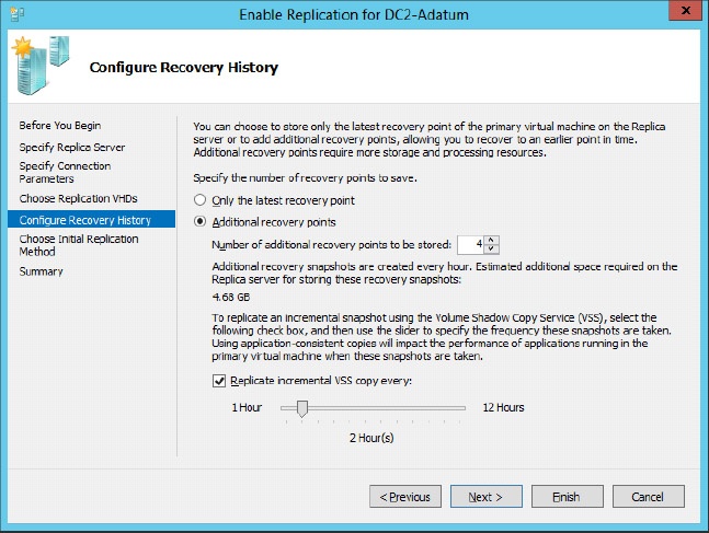 Configuring additional recovery points.