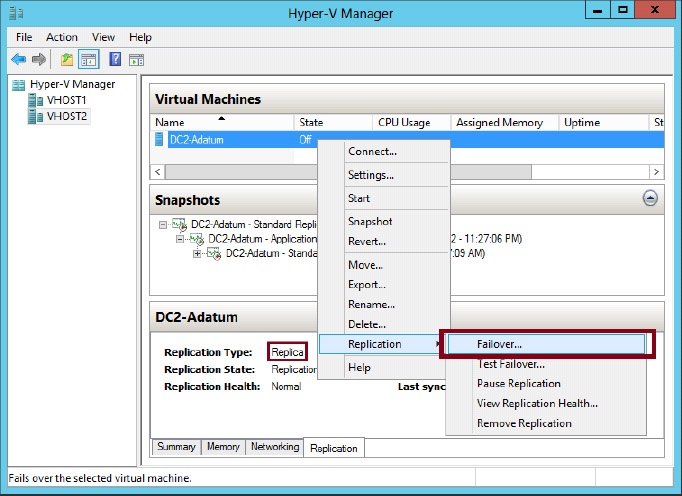 Performing an unplanned failover on the replica server.