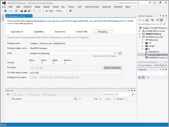 Packaging tab of the designer in Visual Studio 2012.