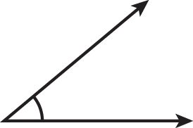 An acute angle that measures approximately 40 degrees.