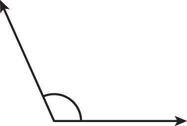 An obtuse angle that measures approximately 115 degrees.