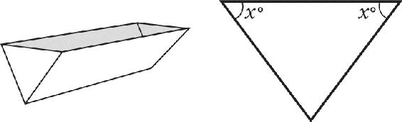 A feeding trough on the left that is in the shape of a triangular prism with one open face at the top. A triangle on the right with its base at the top and its vertex at the bottom. The base angles at the top are each labeled X degrees.