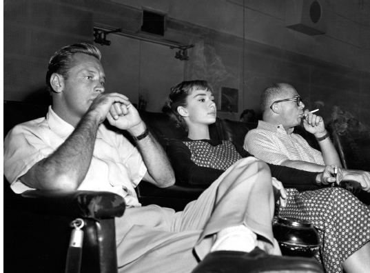 Bill, Audrey, and Billy Wilder watch Sabrina rushes