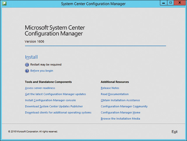 A screenshot shows the System Center Configuration Manager installation screen.