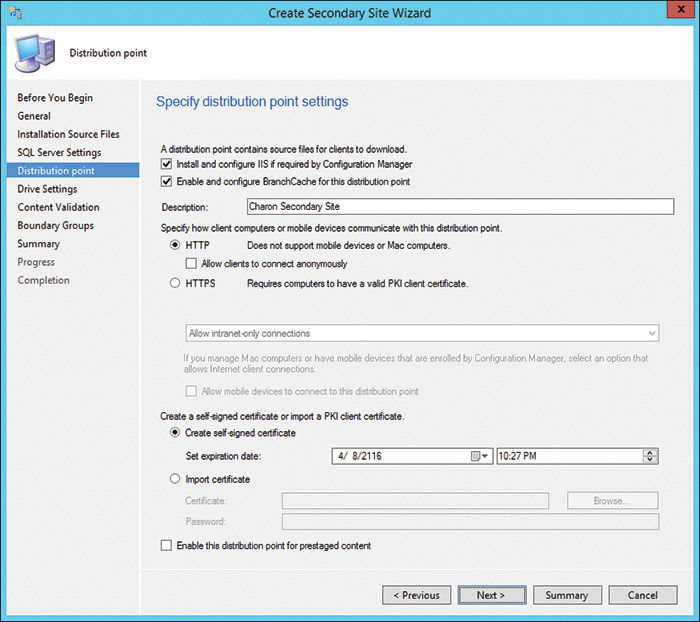 A screenshot shows the Create Secondary Site Wizard dialog box.