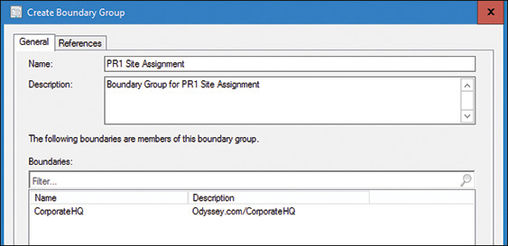 A screenshot shows the Create Boundary Group dialog box.