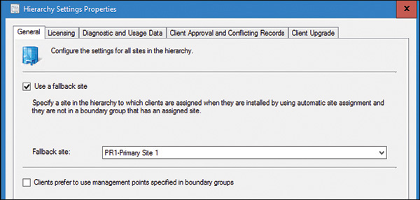 The "Use Fallback site" option of the Hierarchy settings window.