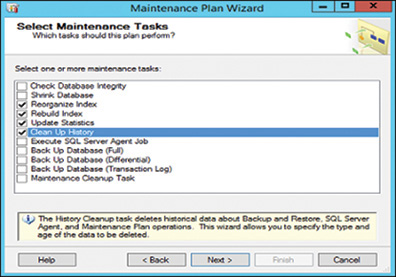 A screenshot shows Maintenance Plan Wizard dialog box which represents “Select Maintenance Tasks.”