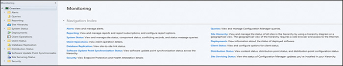 A screenshot shows Monitoring workspace in the Configuration Manager console.