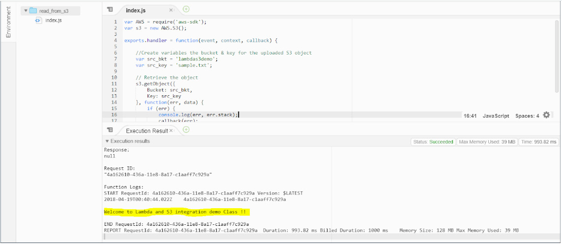 Figure 2.17: Demonstrating the Lambda function’s execution
