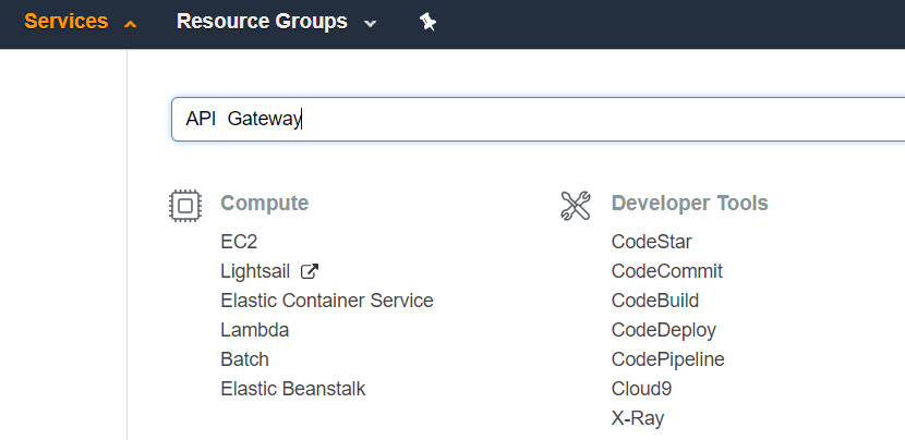 Figure 2.19: Searching for the API Gateway from the Services section
