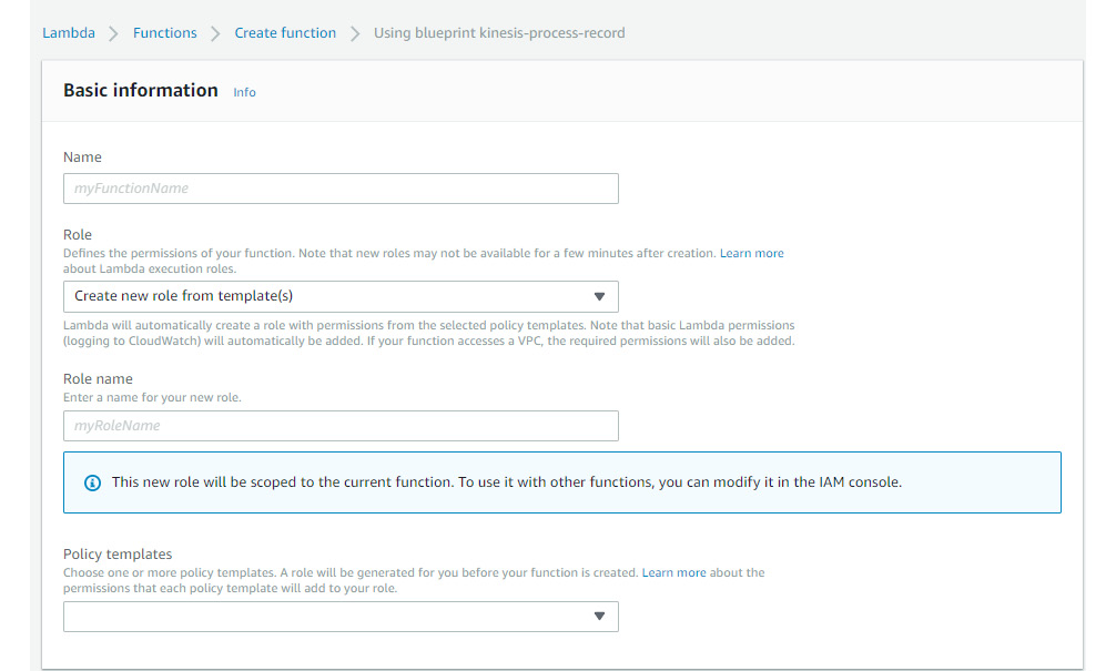 Figure 5.10: A screenshot showing the creation of a new role for the function
