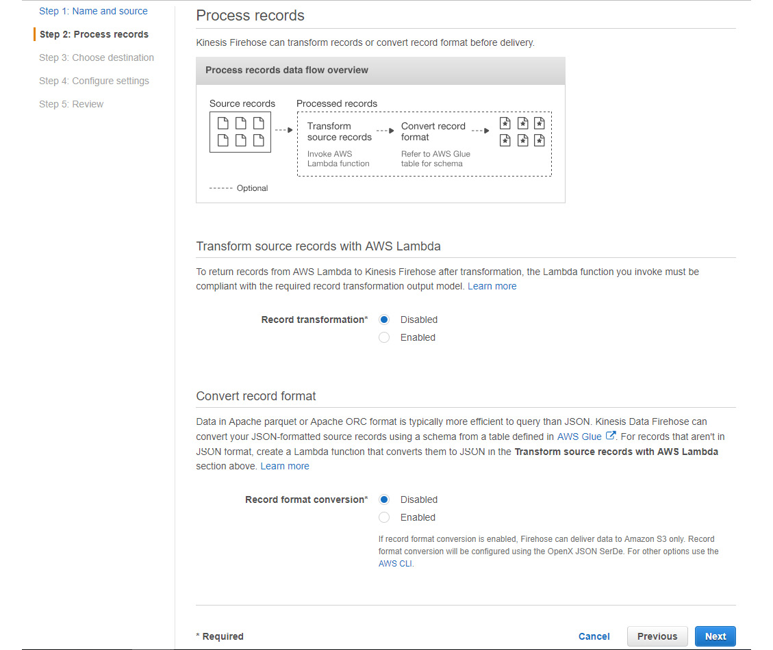 Figure 5.17: A screenshot showing the options for Record transformation