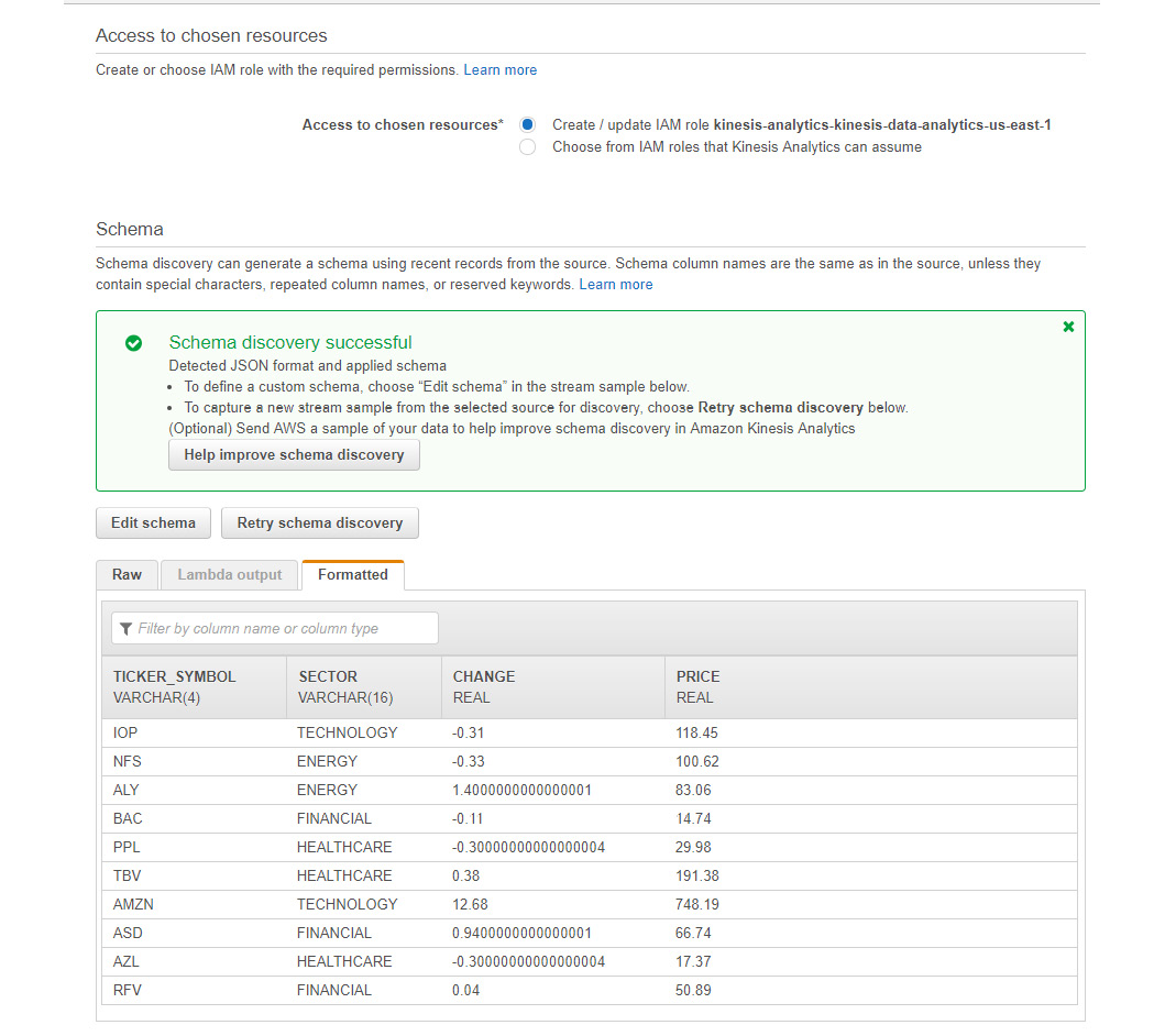 Figure 5.40: A screenshot displaying a sample of the data generated by the stream