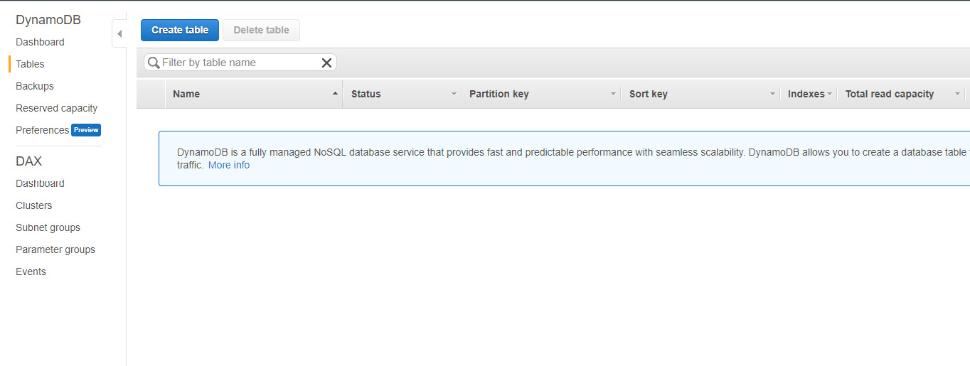 Figure 5.7: A screenshot showing how to create a new table
