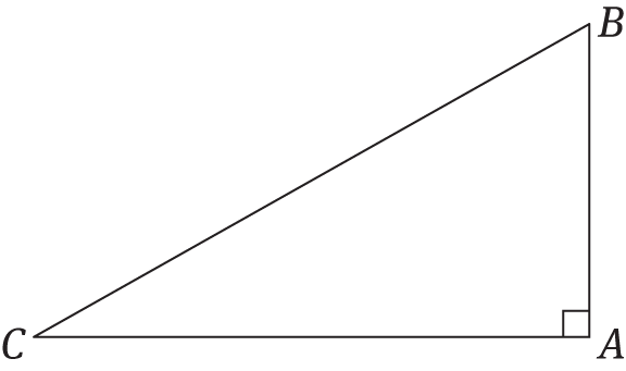 Right triangle ABC. The right angle is at vertex A.