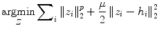 $$ \mathop {\text{argmin} }\limits_{Z} \sum\nolimits_{i} {\left\| {z_{i} } \right\|_{2}^{p} + \frac{\mu }{2}\left\| {z_{i} - h_{i} } \right\|_{2}^{2} } $$