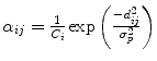 $$ \alpha_{ij} = \frac{1}{{C_{i} }}\exp \left( {\frac{{ - d_{ij}^{2} }}{{\sigma_{p}^{2} }}} \right) $$