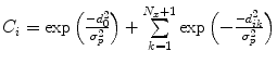 $$ C_{i} = \exp \left( {\frac{{ - d_{0}^{2} }}{{\sigma_{p}^{2} }}} \right) + \sum\limits_{k = 1}^{{N_{x} + 1}} {\exp \left( { - \frac{{ - d_{ik}^{2} }}{{\sigma_{p}^{2} }}} \right)} $$