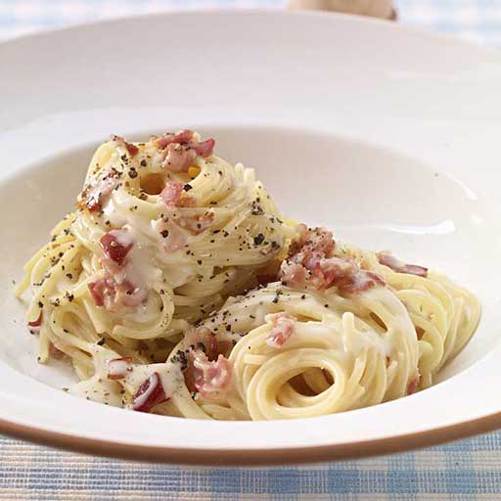 Spaghetti mit Speck und Sahnesauce