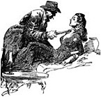 Illustration of a beautiful woman with a man threatening her with a knife