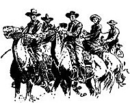 Illustration of a group of cowboys mounted on horses