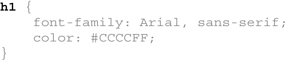 The first part of a style, the selector, indicates the element or elements of a page to format. In this case, h1 stands for “every heading 1, or <h1>, tag on this page.”