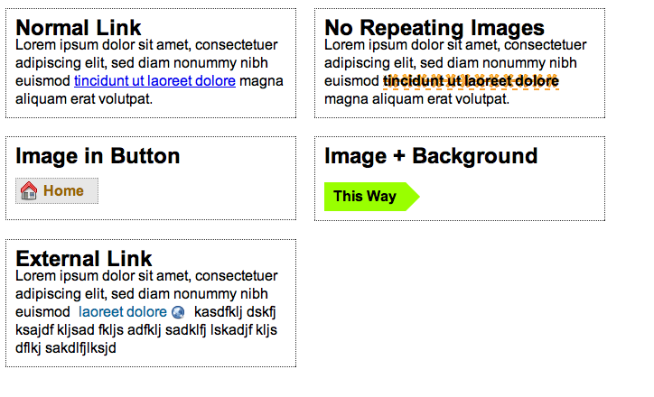 Even a simple graphic can enliven a link and make its purpose clearer. A globe icon (bottom left) is one way to indicate an external link.