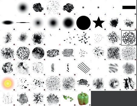 Some of GIMP’s brush shapes