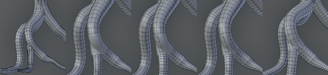 Retopologizing the curve-based trees into a single mesh using Blender’s Snapping tools. After I duplicated the original curve-based tree and converted it to a mesh, most of the work was done, leaving only the joins between roots and the trunk to be filled in.