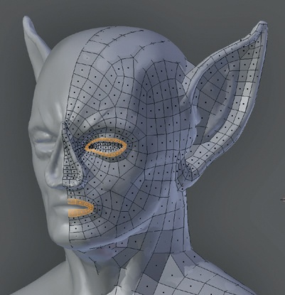 Retopologizing a face to create new topology that follows the sculpted forms