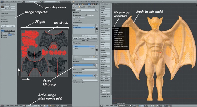 A slightly modified UV Image editor layout. You can save this as the default layout by setting up your windows like this in a new .blend file and choosing Save User Settings from the File menu.