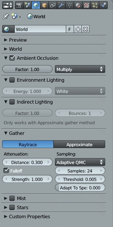 Ambient occlusion settings for baking ambient occlusion maps.