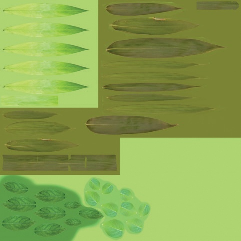 I merged the textures for several of my leaves onto a single image to keep the number of textures in my scene down.