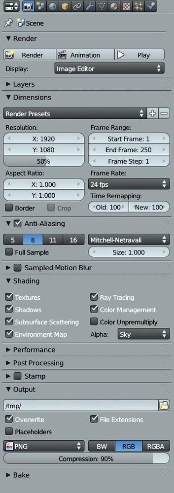 The Render tab of the Properties editor, shown here in Blender Internal