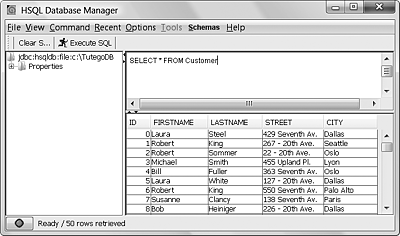 SQL-Kommandos absetzen und Resultate einsehen