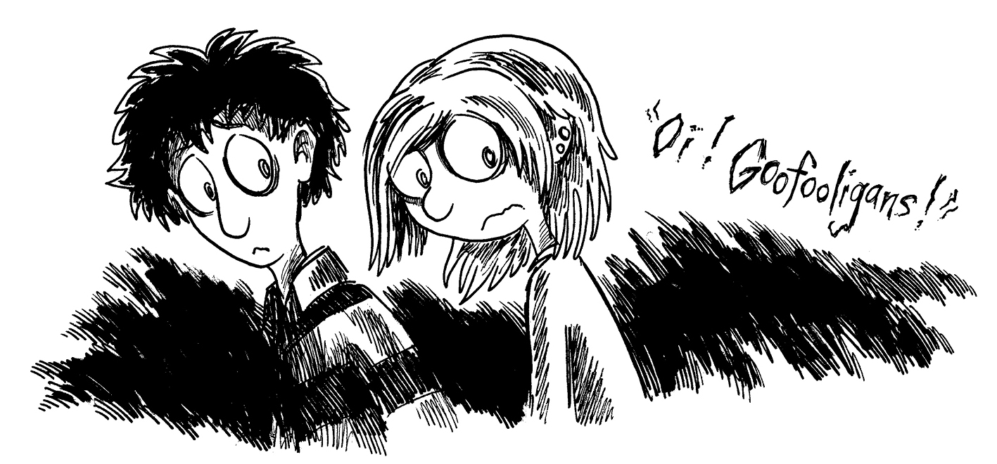 Levi and Kat turn around to a voice saying 'Oi! Goofooligans!'