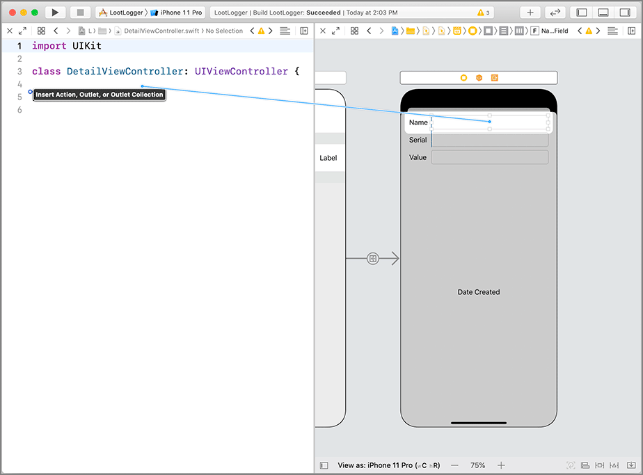 Dragging from storyboard to source file