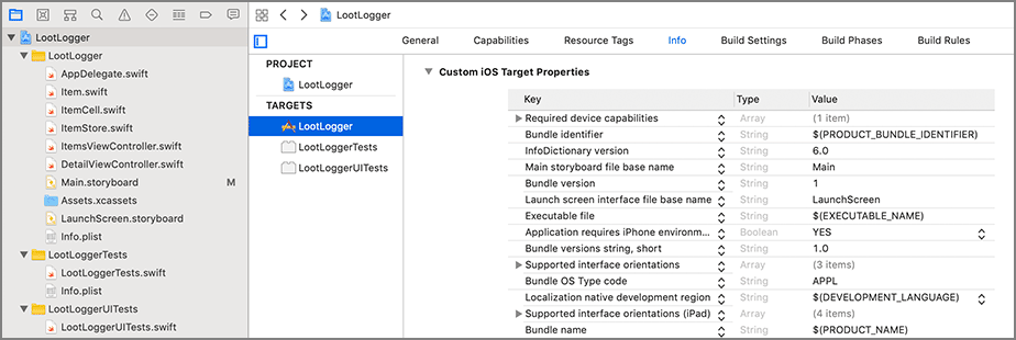 Opening the project info