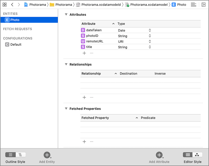 Photo entity with attributes