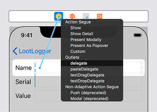 Connecting the delegate property of a text field