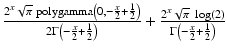 $$ \frac{2^x\sqrt{\pi }\ \mathrm{polygamma}\left(0, - \frac{x}{2} + \frac{1}{2}\right)}{2\Gamma \left(-\frac{x}{2}+\frac{1}{2}\right)} + \frac{2^x\sqrt{\pi }\ \log (2)}{\Gamma \left(-\frac{x}{2}+\frac{1}{2}\right)} $$