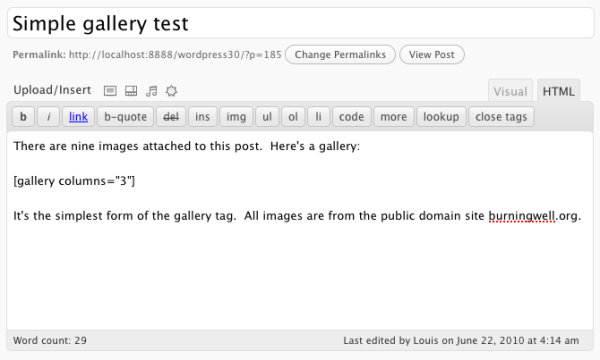 The gallery shortcode in a post