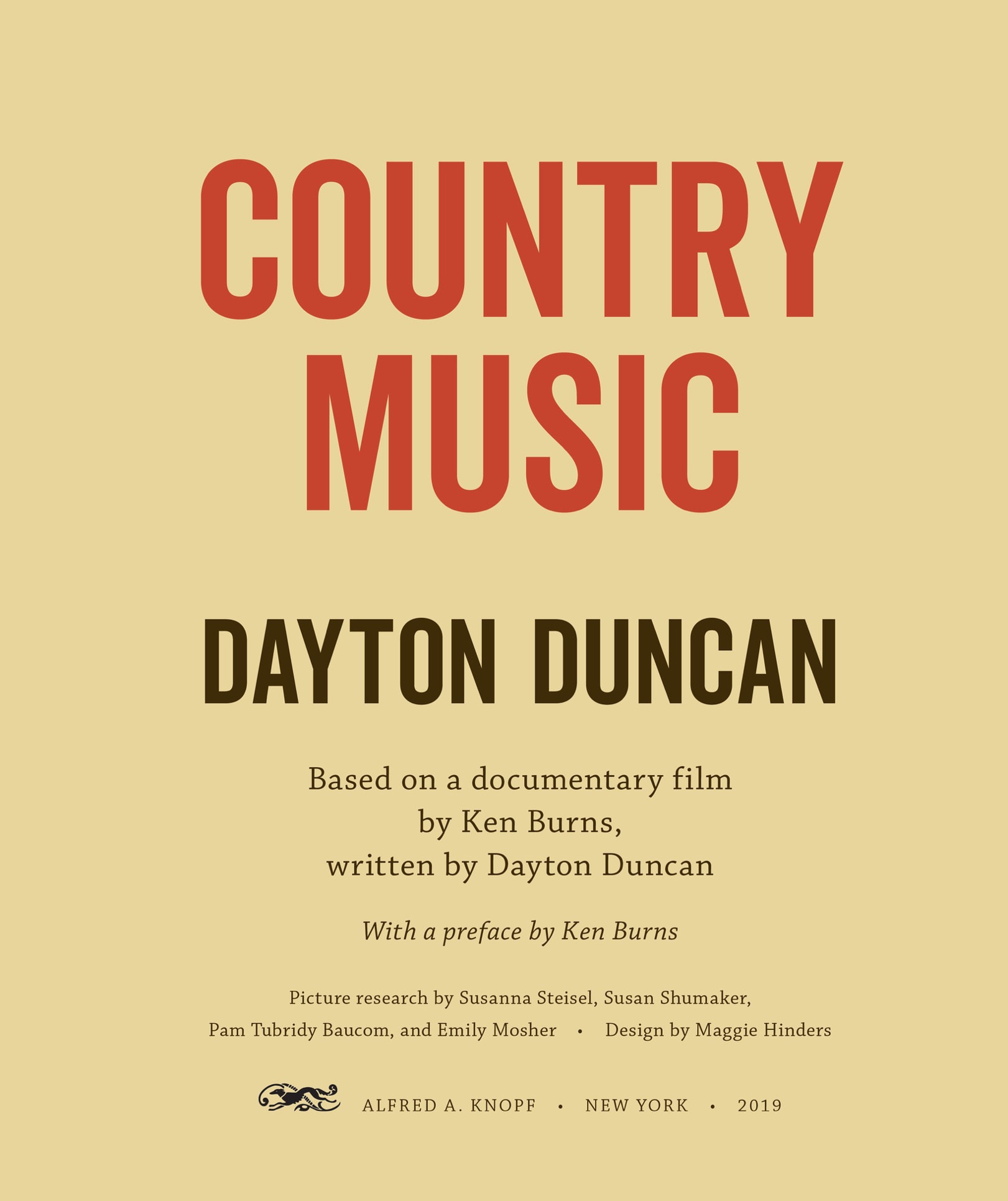 Book title, Country Music, author, Dayton Duncan and Ken Burns, imprint, Knopf