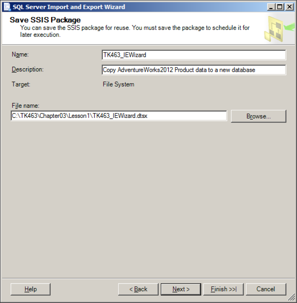 Saving the SSIS package.