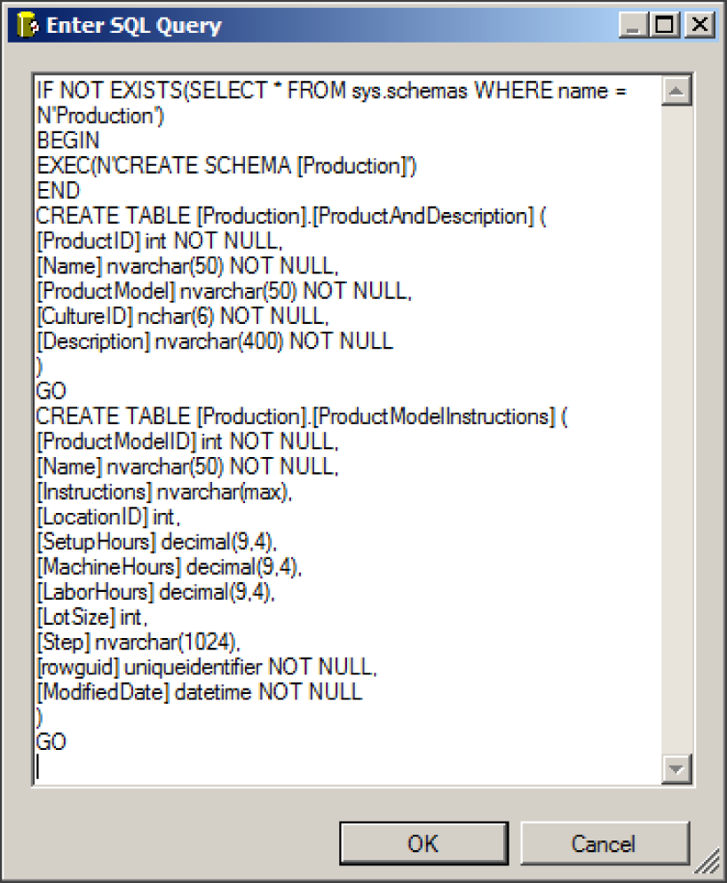 T-SQL script generated by the Import and Export Wizard.