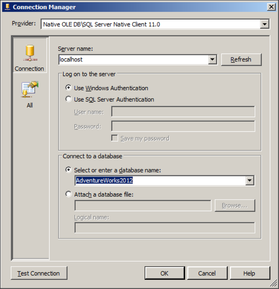 The Connection Manager dialog box.