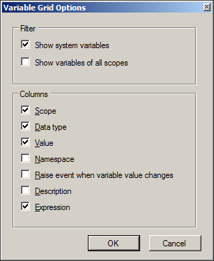 The Variable Grid Options dialog box.